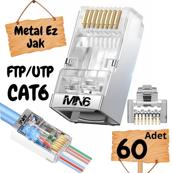 MN6 M117XF Cat6 jack/60 Adet-Metal EZ/Yeni Nesil rj45 cat6-8P/8C AÇIK UÇLU/Cat6 Konnektör ürün görseli 1