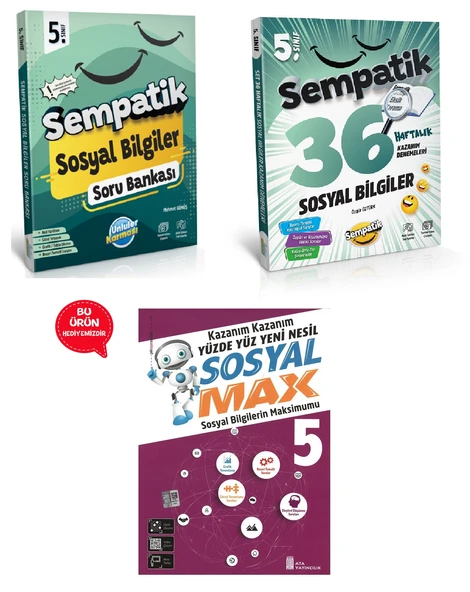 5.Sınıf Sempatik Sosyal Bilgiler Soru Bankası +36 Haftalık Kazanım Denemeleri (Hediyeli) ürün görseli 1