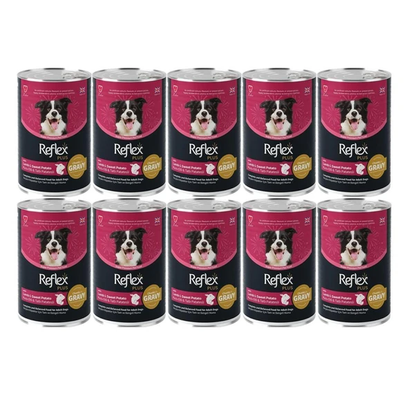 Reflex Plus Kuzu ve Tatlı Patates Et Parçacıklı Soslu Köpek Konservesi 400 Gr*10 Adet ürün görseli 1