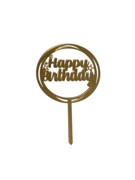 Happy Birthday Yazılı Çerçeveli Yıldızlı Aynalı Pleksi Altın ürün görseli 1
