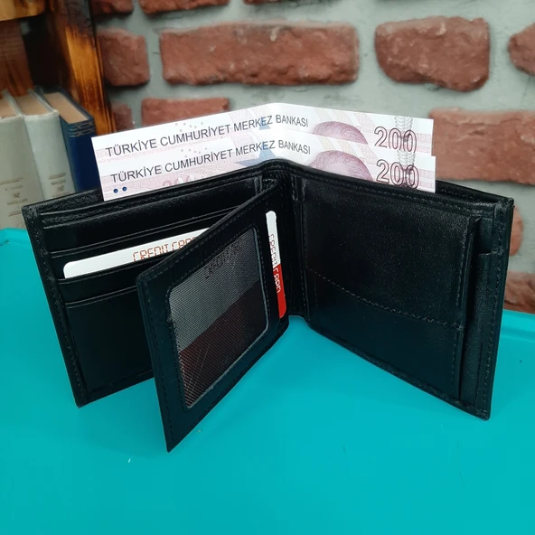Hakiki Deri Erkek Bozuk Para Gözlü Siyah Cüzdan gvn-0115 ürün görseli 1