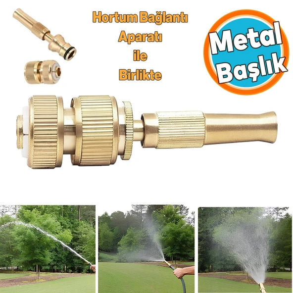 Ayarlanabilir Metal Sulama Başlığı Sarı Renk Hortum Bağlantı Aparatlı Sök Tak Bahçe Araba Yıkama ürün görseli 1