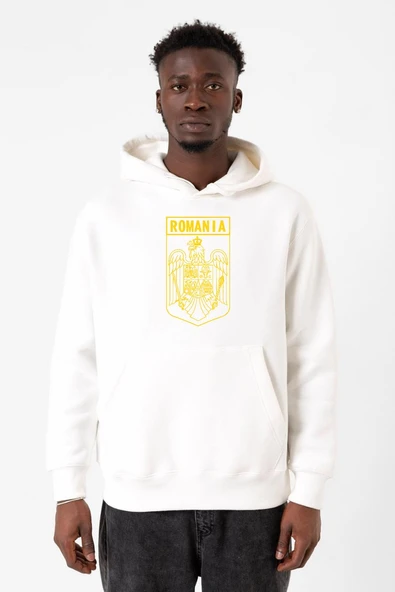 Romania Coat Arms Beyaz Erkek 3ip Kapşonlu Sweatshirt ürün görseli 1