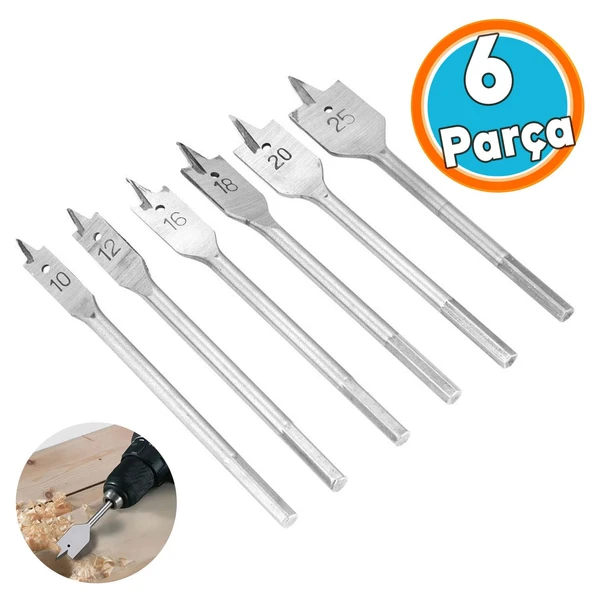 Ahşap Delme Ucu Yaprak Matkap Ucu Takımı Tahta Sunta Plastik Alçıpan Delme Ucu Bits Uç 6'lı Set ürün görseli 1