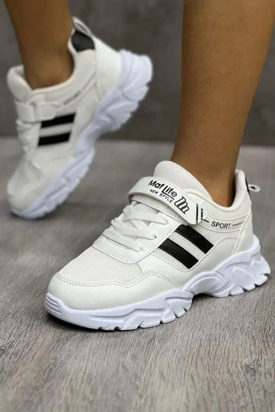 Matlife Lastikli Cırtlı Yumuşak Esnek Hafif Nefes Alabilen Unisex File Çocuk Sneaker Spor Ayakkabı ürün görseli 1