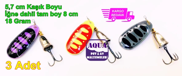 AquaAv Döner Kaşık 18 Gram 5,7 cm 3'lü Set Turna Kaşığı Metal Döner Olta Spin At Çek Kaşığı ürün görseli 1