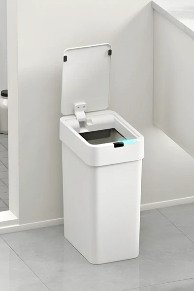 Sensörlü Çöp Kovası Otomatik Slim 9 Litre Plastik Beyaz Yerli Üretim ürün görseli 1