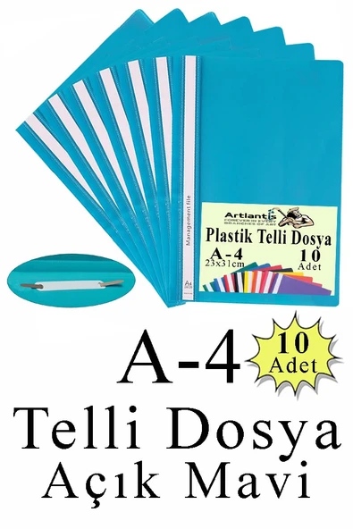 Telli Dosya Plastik A4 10 lu 1 Paket Poşet Dosyalara Uyumlu Ekonomik Kaliteli Şeffaf Kapak Telli Dosya Okul Büro Ofis ürün görseli 1