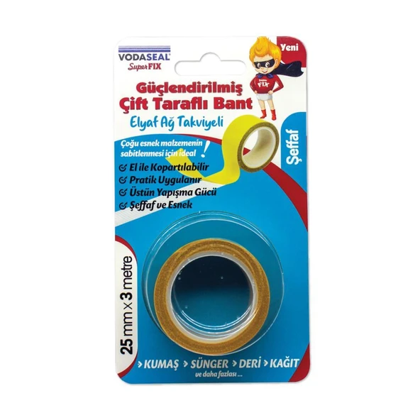 Vodaseal Super Fix Güçlendirilmiş Çift Taraflı Bant 25mmx3mt ürün görseli 1