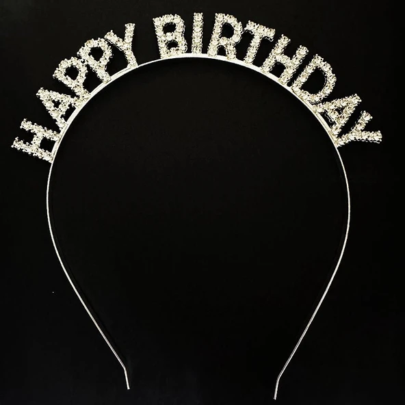 Gümüş Kristal Taşlı Happy Birthday Doğum Günü Tacı İthal Ürün A Kalite 17x16 cm ürün görseli 1