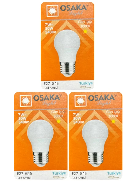 (3 Adet) Osaka 7W (50W) Sarı Işık E27 Duylu (Kalın Duy) Led Mini Ampul ürün görseli 1