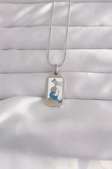 316L Çelik Gümüş Renk Beyaz Mineli Kız Figür Tarot Kolye - TJ-BKO9049 ürün görseli 1