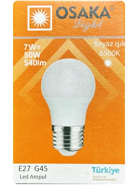 (1 Adet) Osaka 7W (50W) Beyaz Işık (6500K) E27 Duylu (Kalın Duy) Led Mini Ampul ürün görseli 1