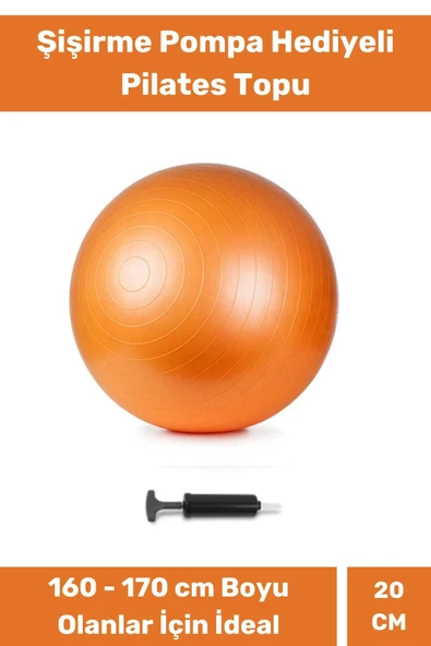 Mini Gymball 20cm Turuncu Pilates Topu Denge Egzersiz Şişirme Pompa Hediyeli ürün görseli 1