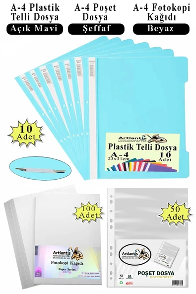 Telli Dosya Plastik A4 10 lu Poşet Dosya 50 li A4 Fotokopi Kağıdı 100 Adet 1 Paket Ekonomik Kaliteli Şeffaf Kapak Dosya ürün görseli 1
