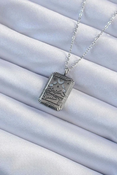 316L Çelik Zincir Eskitme Gümüş Renk Ay Figürlü Tarot Kolye - TJ-BKO9222 ürün görseli 1