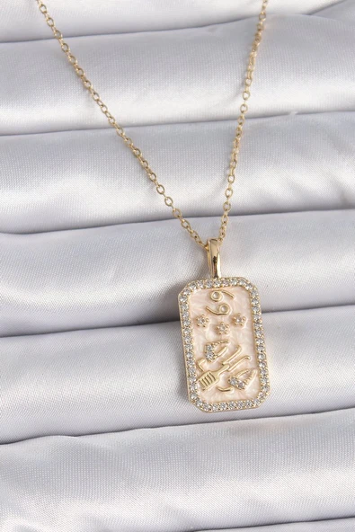 316L Çelik Gold Renk Zincir Yengeç Burcu Zirkon Taşlı Kadın Kolye - TJ-BKO9467 ürün görseli 1