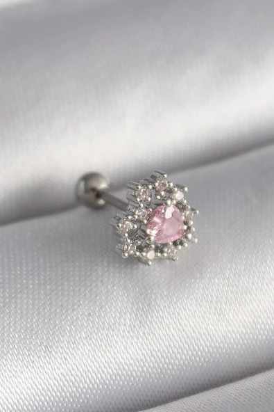 316L Çelik Gümüş Renk Zirkon Taşlı Kalp Tragus Piercing - TJ-PR1231 ürün görseli 1