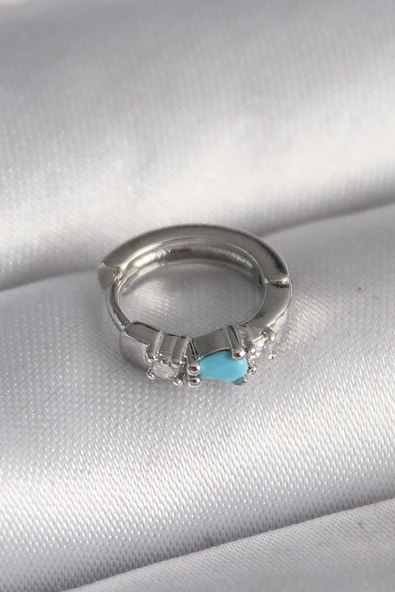 316L Çelik Gümüş Renk Zirkon Taşlı Mavi Boncuk Detay Tragus Piercing - TJ-PR1325 ürün görseli 1