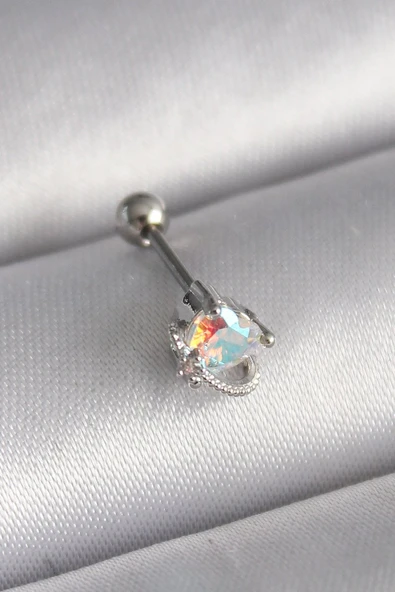 316L Çelik Gümüş Renk Zirkon Taşlı Kalp Tragus Piercing - TJ-PR1243 ürün görseli 1