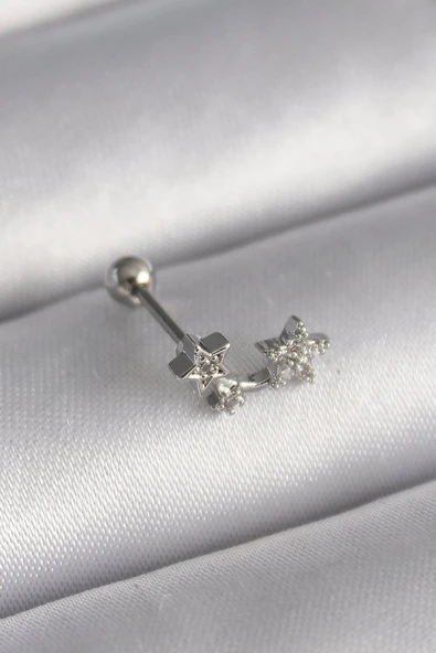 316L Çelik Gümüş Renk Zirkon Taşlı Yıldız Tragus Piercing - TJ-PR1245 ürün görseli 1