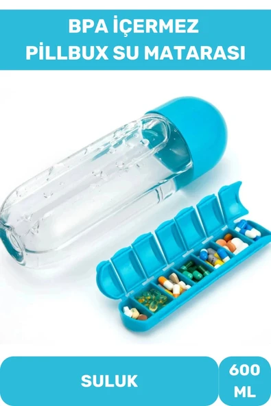 Özel Üretim Hap Bölmeli İlaç Saklama %100 BPA İçermez Su Matarası 600 Ml Suluk ürün görseli 1