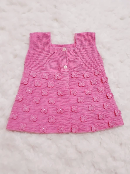 Pembe Çiçekli Model Örgü Bebek Yeleği ürün görseli 1