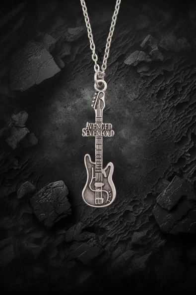 Avenged Sevenfold Elektro Gitar Gümüş Kaplama Düz Zincir Kolye ürün görseli 1