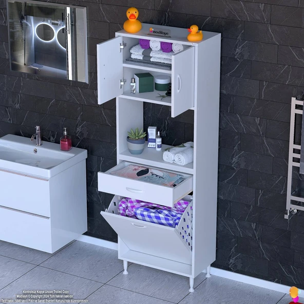 Modilayn ARDA 60x173x32,5 cm 1 Çekmece 1 Göz Sepetli ve 3 Raf Akıllı Dolap ile Dağınıklığa Son ürün görseli 1
