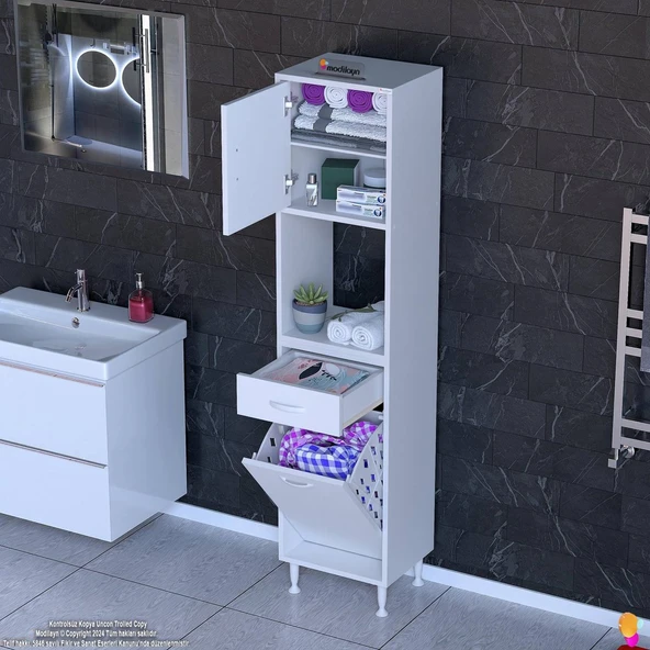 Modilayn ARDA 45x173x32,5 cm 1 Çekmece 1 Göz Sepetli ve 3 Raf Akıllı Dolap ile Dağınıklığa Son ürün görseli 1