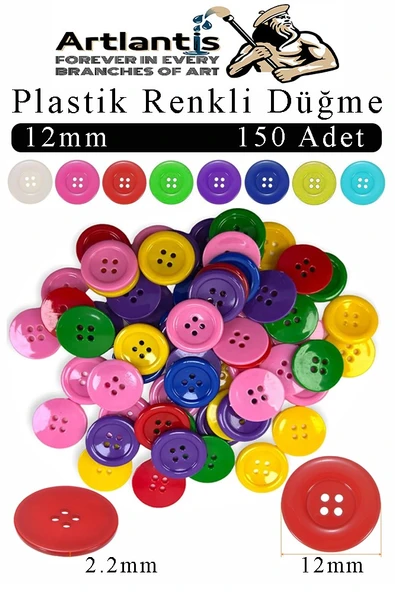 Renkli Düğme Plastik 1.2cm 150 li 1 Paket 12 mm Plastik Renkli Düğme Dikiş Parlak Yuvarlak 4 Delikli Düğme Etkinlik Okul ürün görseli 1