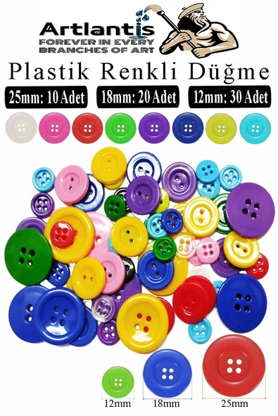 Plastik Renkli Düğme Seti 60 lı 1 Paket Plastik Renkli Düğme Dikiş Parlak Yuvarlak 4 Delikli Düğme Etkinlik Hobi Sınıf ürün görseli 1