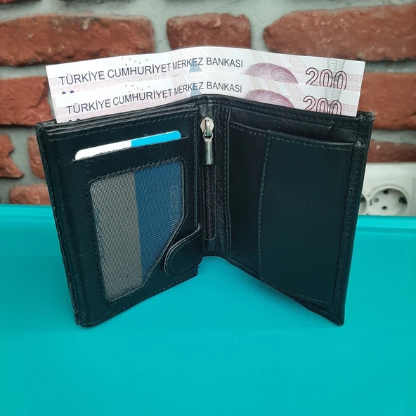 Hakiki Deri Erkek Bozuk Para Gözlü Siyah Mini Cüzdan gvn-0116 ürün görseli 1