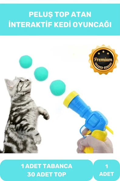Premium İnteraktif Kedi Oyuncağı Seti Evcil Hayvan Tabancalı Hareketli 30 Peluş Toplu Top Atan ürün görseli 1