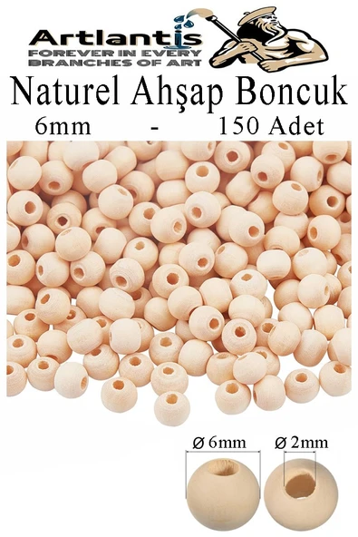 Naturel Ahşap Boncuk 6mm 150 li 1 Paket Ham Boyanabilir Ahşap Yuvarlak Doğal Boncuklar Takı Tasarım Ektinlik Kreş Okul ürün görseli 1