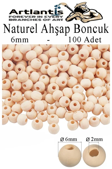 Naturel Ahşap Boncuk 6mm 100 lü 1 Paket Ham Boyanabilir Ahşap Yuvarlak Doğal Boncuklar Takı Tasarım Ektinlik Kreş Okul ürün görseli 1