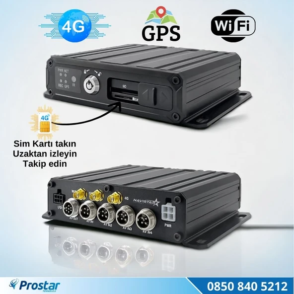 SD Kartlı Uzaktan izlemeli 4 Kanal 1080P GPS 4G WIFI  E5204 Profesyonel Mobil DVR Kayıt Cihazı ürün görseli 1