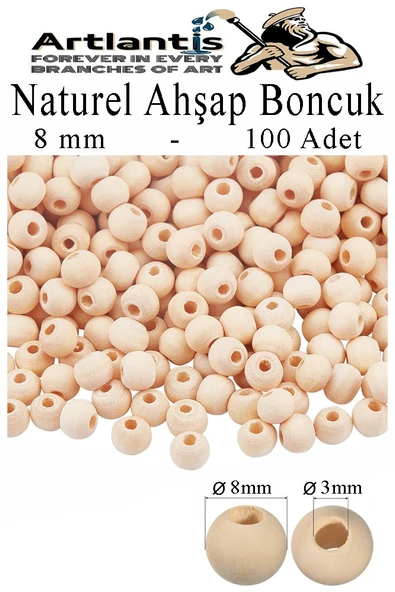 Naturel Ahşap Boncuk 8mm 100 lü 1 Paket Ham Boyanabilir Ahşap Yuvarlak Doğal Boncuklar Takı Tasarım Ektinlik Kreş Okul ürün görseli 1