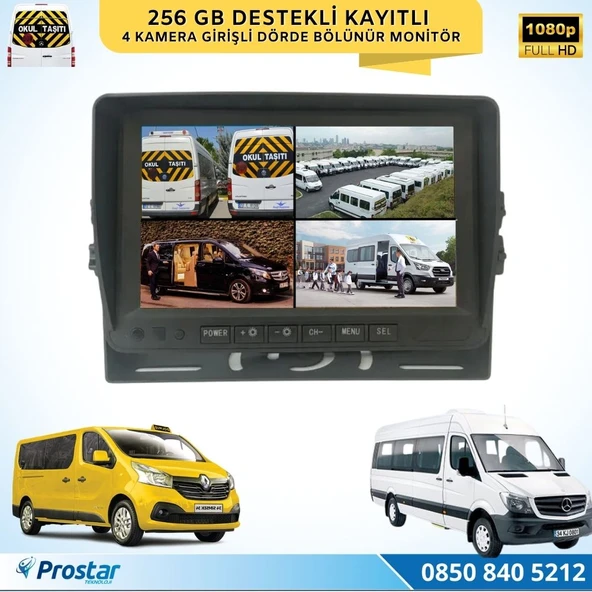 Tüm Araçlara Uyumlu 7 Inç Dörde Bölünebilir Kayıtlı 256 Gb Destekli Monitör ürün görseli 1