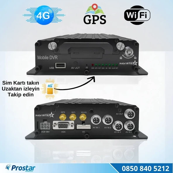 Uzaktan izlemeli 4 Kanal 1080P GPS 4G WIFI  B6204 Profesyonel HDD/SD Mobil DVR Kayıt Cihazı ürün görseli 1
