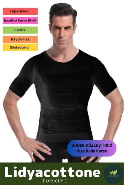 Kısa Kol Korse Atlet Premium Bel Göğüs Dik Duruş Jinekomasti Toparlayıcı Erkek Göbek Sıkılaştırıcı ürün görseli 1