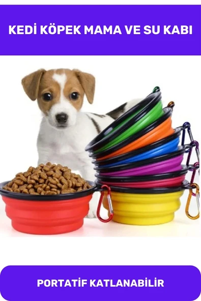 Evcil Hayvan Mama Su Kabı Taşınabilir Seyahat Tipi Kancalı Silikon Katlanabilir Kedi Köpek ürün görseli 1