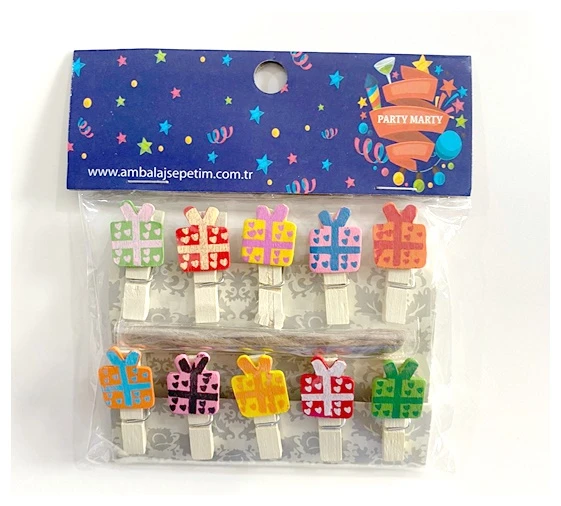 Party Marty Ahşap Mandal Hediye Paketi Figürlü 3,5Cm 10Lu - 4 paket ürün görseli 1