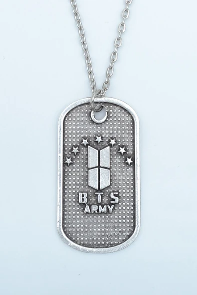 BTS Army Künye Gümüş Kaplama Düz Zincir Kolye ürün görseli 1
