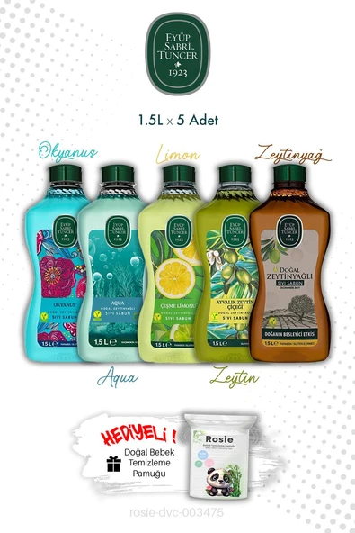 Eyüp Sabri Tuncer 5'li Set Doğal Zeytinyağlı Sıvı Sabunlar 1.5L ve ROSIE ürün görseli 1