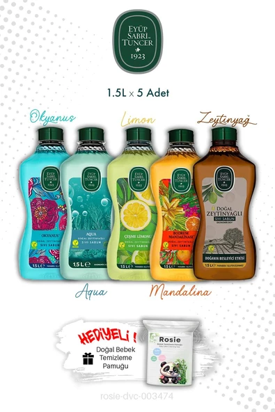5'li Set Doğal Zeytinyağlı Sıvı Sabunlar Eyüp Sabri Tuncer 1.5L ve ROSIE ürün görseli 1