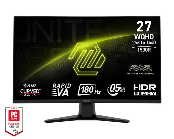 MSI 27 MAG 274CQF 2560x1440 WQHD CURVE 1500R RAPID VA 180HZ 0.5MS GTG ADAPTIVE-SYNC SIYAH GAMING MONITOR ürün görseli 1