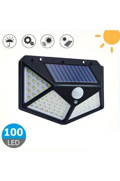 100 Ledli Solar Lamba Beyaz Led Işık Güneş Enerjili Yazlık Bahçe Duvar Kapı Aydınlatma Aplik Lambası ürün görseli 1