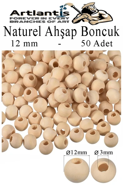 Naturel Ahşap Boncuk 12mm 50 li 1 Paket Ham Boyanabilir Ahşap Yuvarlak Doğal Boncuklar Takı Tasarım Ektinlik Kreş Okul ürün görseli 1