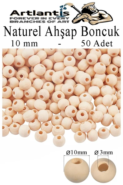 Naturel Ahşap Boncuk 10mm 50 li 1 Paket Ham Boyanabilir Ahşap Yuvarlak Doğal Boncuklar Takı Tasarım Ektinlik Kreş Okul ürün görseli 1